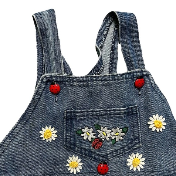 Vintage Toddler Girl Buster Brown Overall Red Gingham Lady Bug Dress Size 4T - Picture 2 of 3